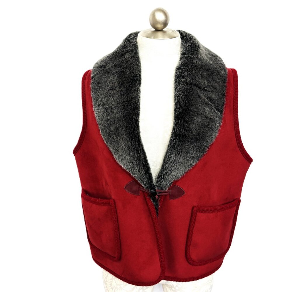 County Clothing  Luxurious Faux Suede Dark Red Soft Fur Lined Vest Sz XL EUC